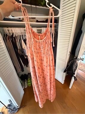 Free People Coral-Peach Floral Maxi Dress